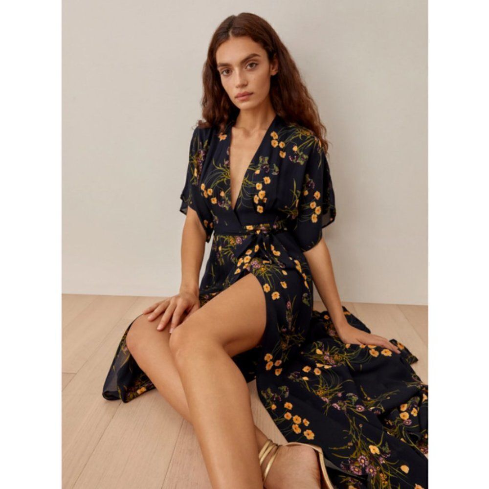 💕REFORMATION💕 Winslow Dress Mademoiselle Navy Blue Floral Print XS Petite NWT